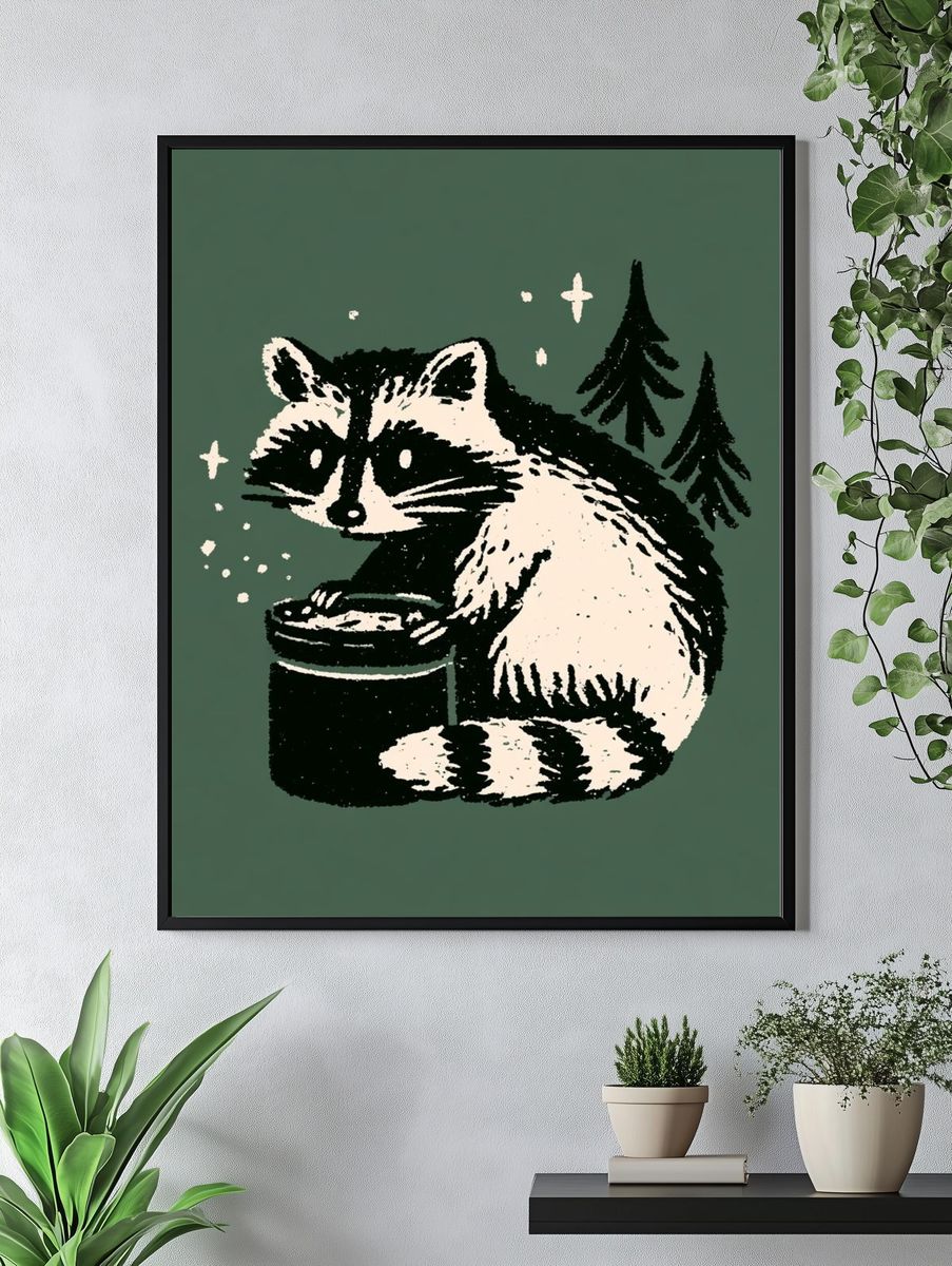 Raccoon Forest Night Print. — room view 4