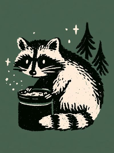 Raccoon Forest Night Print.