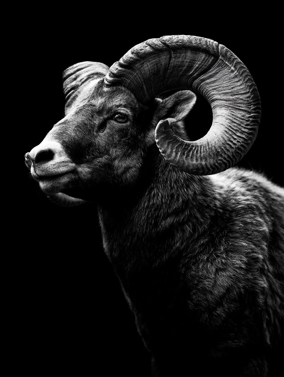Ram Portrait Black-White Poster. poster detail