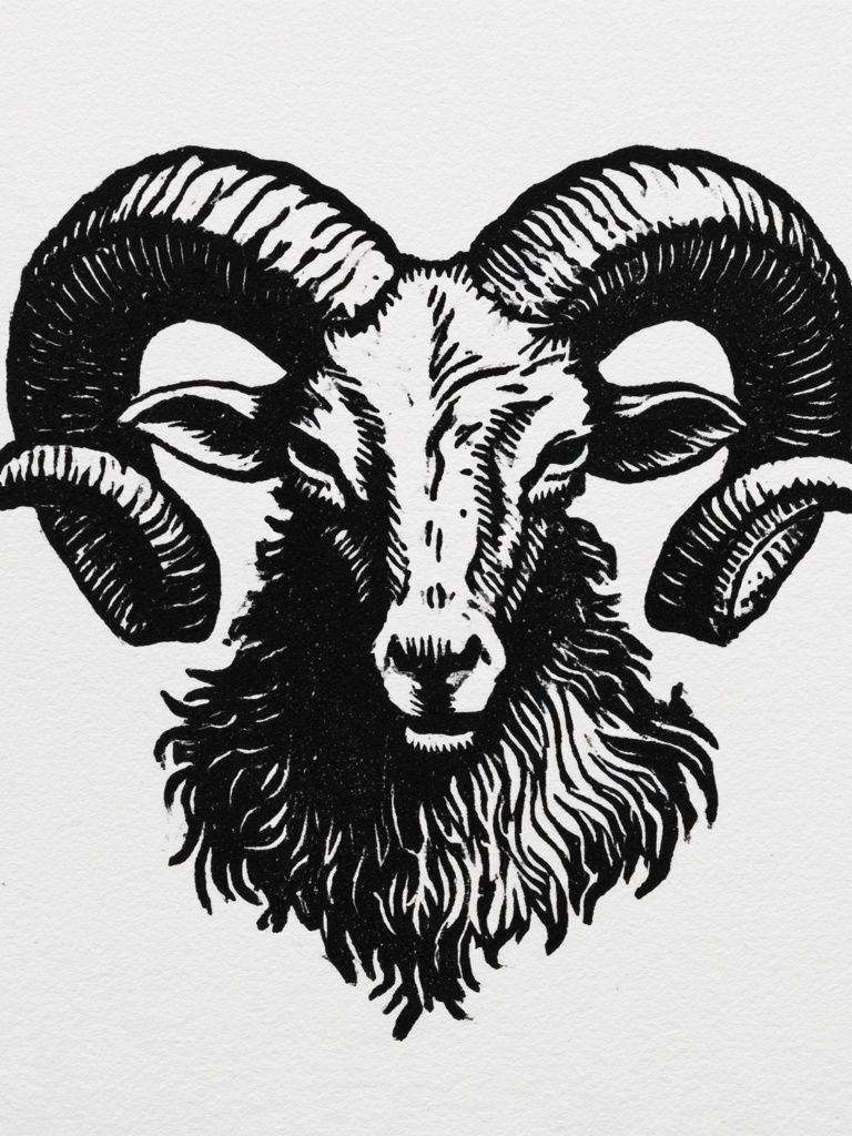 Ram Head Ink Illustration Poster. poster — illustration art