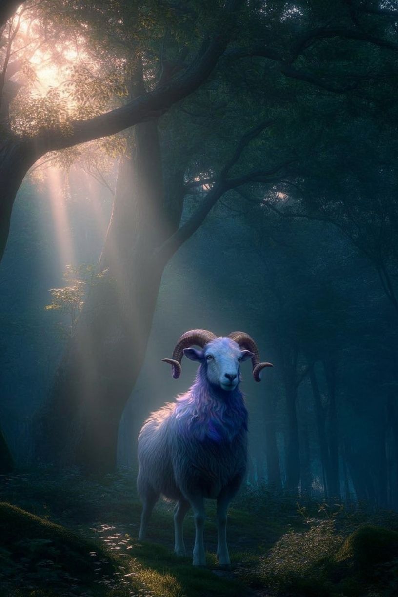 Mystical Ram in Forest — Nature Print. poster detail