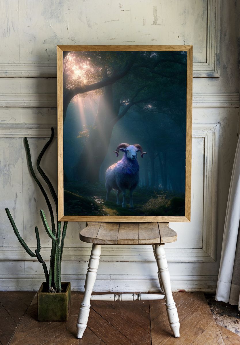 Mystical Ram in Forest — Nature Print room preview