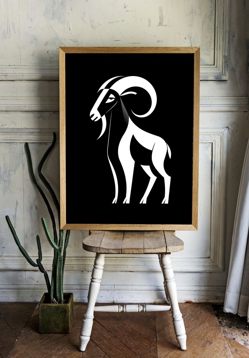 Ram Silhouette Minimalist Poster. — room view 1