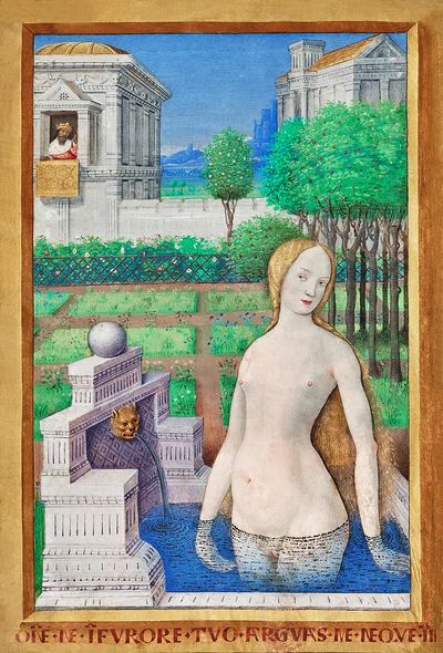 Nude Woman by Fountain — Renaissance Print. poster print