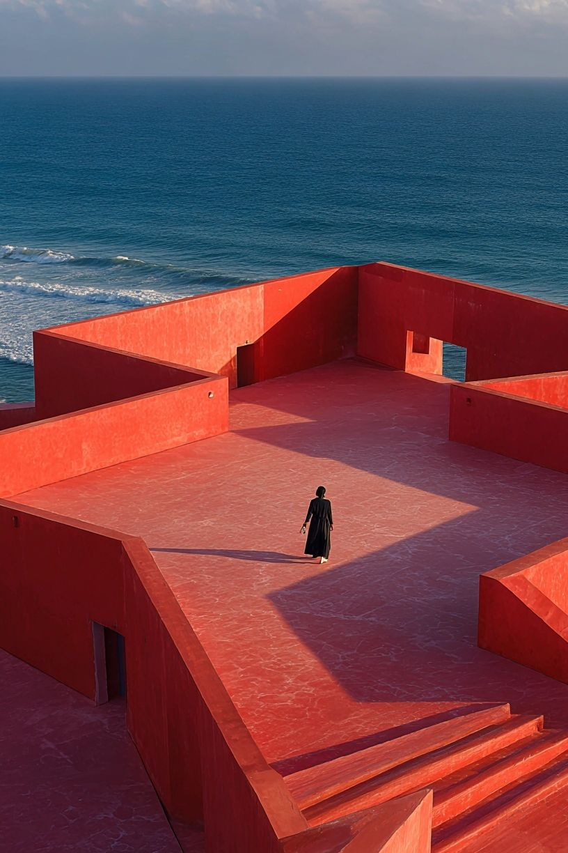 Red Seaside Architecture Photography Poster. poster — photography art