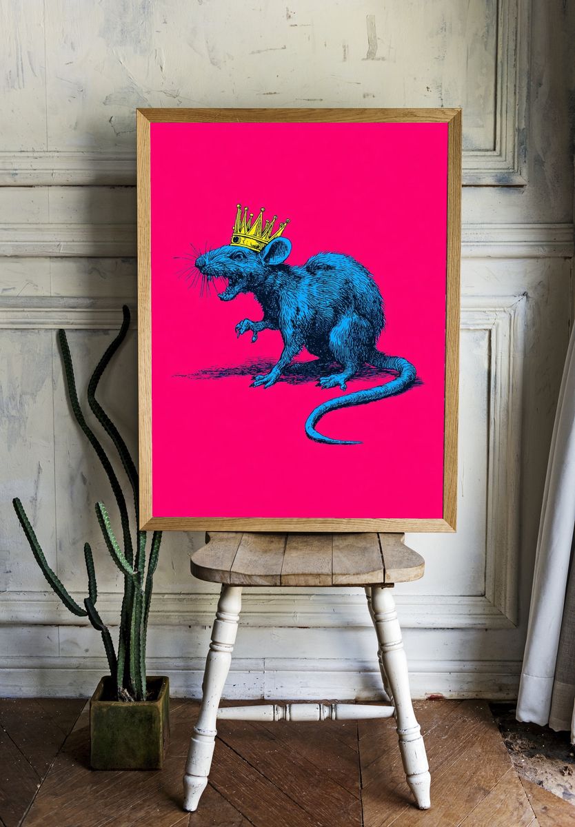 Royal Blue Rat — Illustration Print. room preview