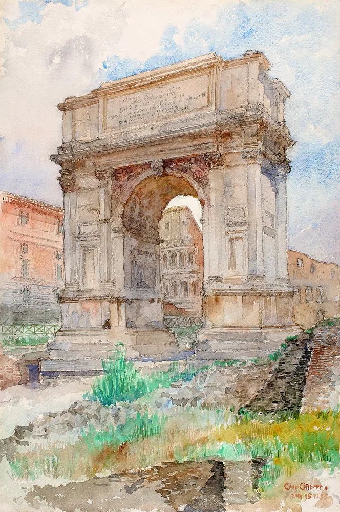 Roman Arch Watercolor Travel Print. poster — maps-travel art
