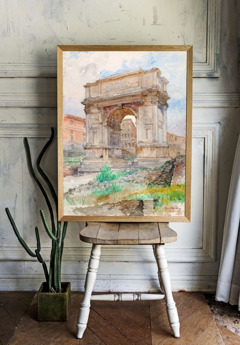 Roman Arch Watercolor Travel Print. — room view 1