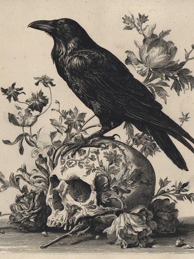 Raven and Skull Vintage Print. poster