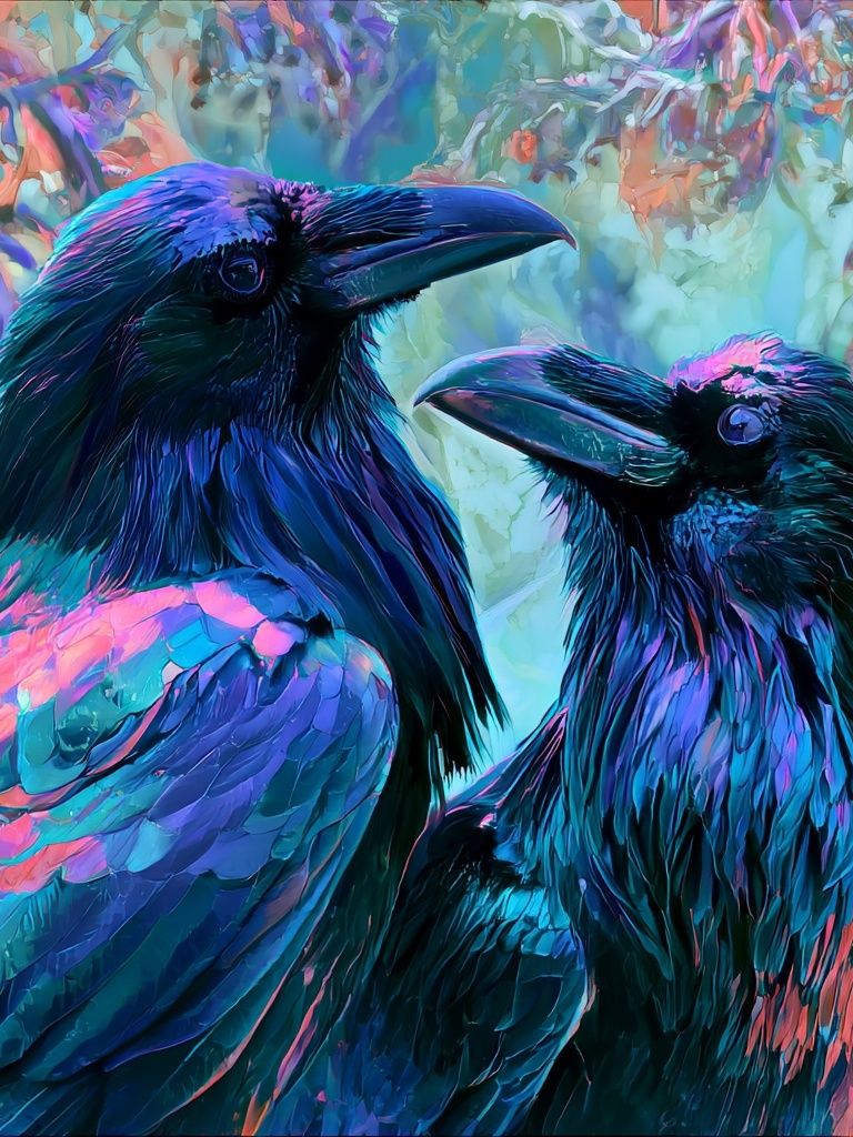 Neon Ravens Illustration Poster. poster detail
