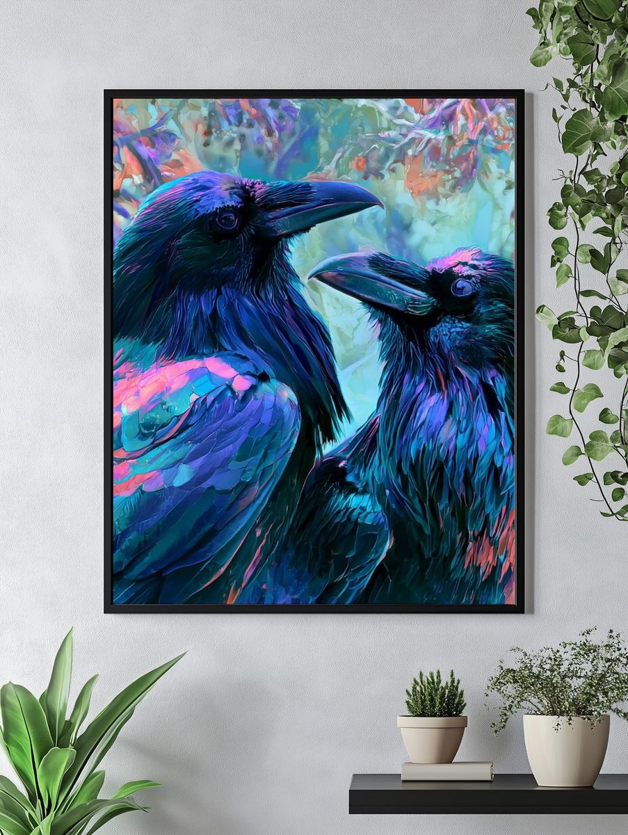 Neon Ravens Illustration Poster. — room view 4