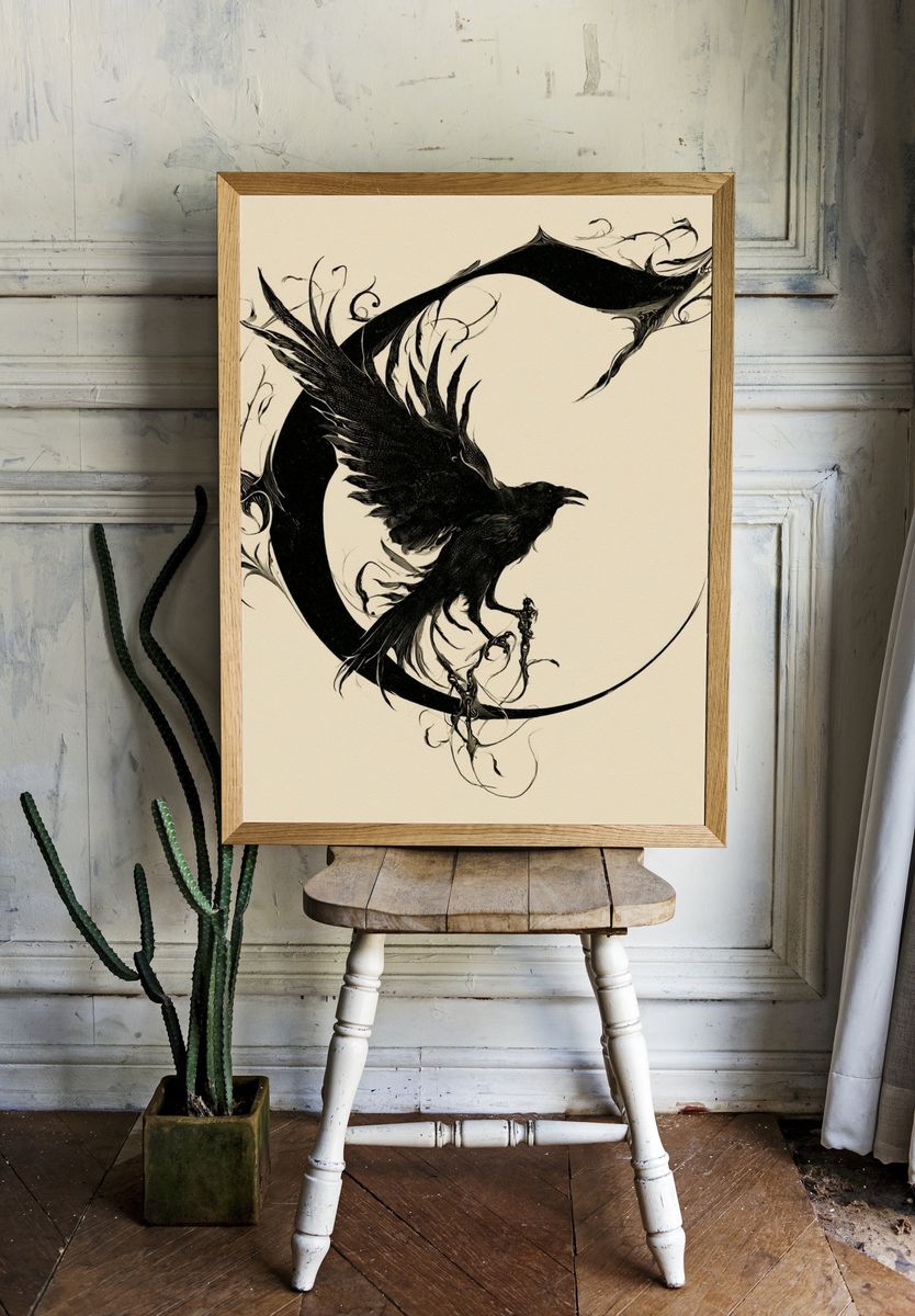 Raven Crescent Ink Poster. room preview