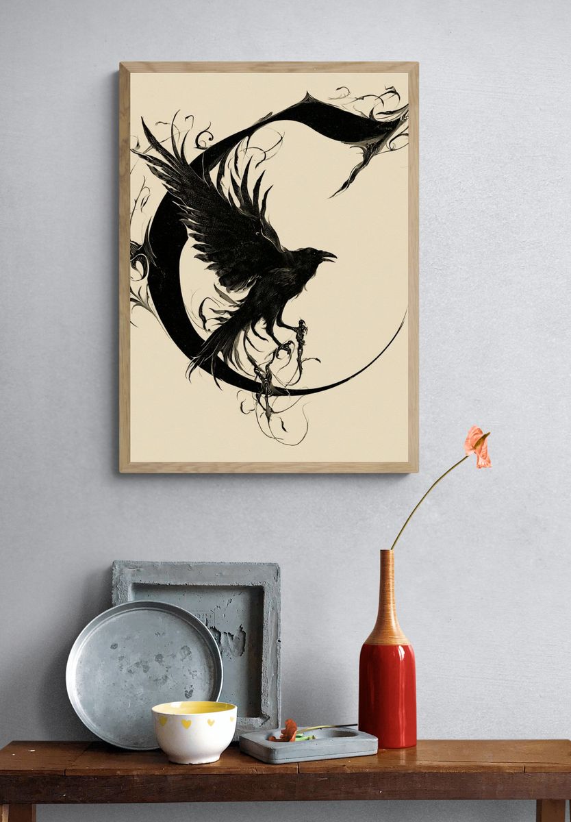 Raven Crescent Ink Poster. — room view 3
