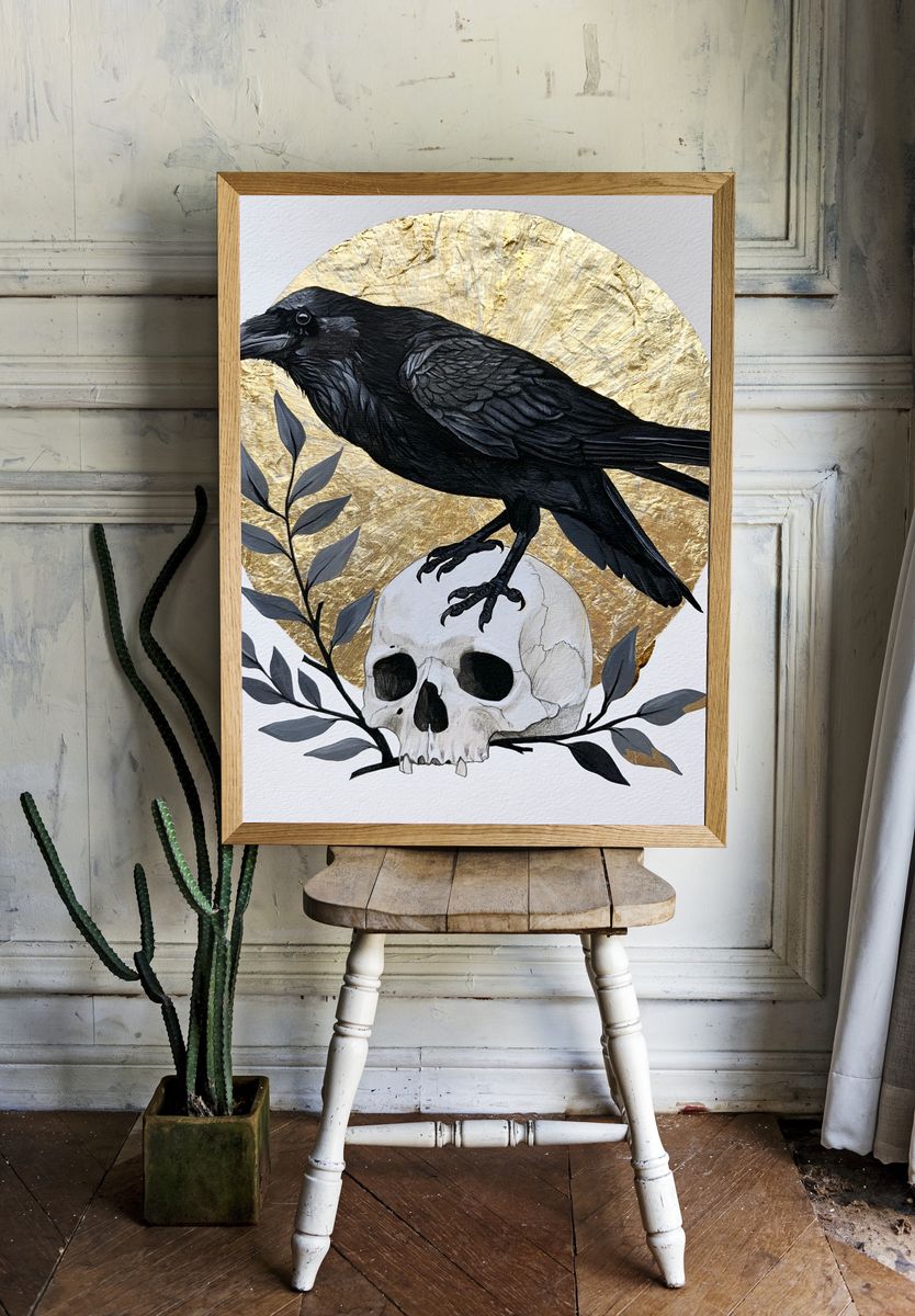 Raven and Skull Illustration Poster. room preview