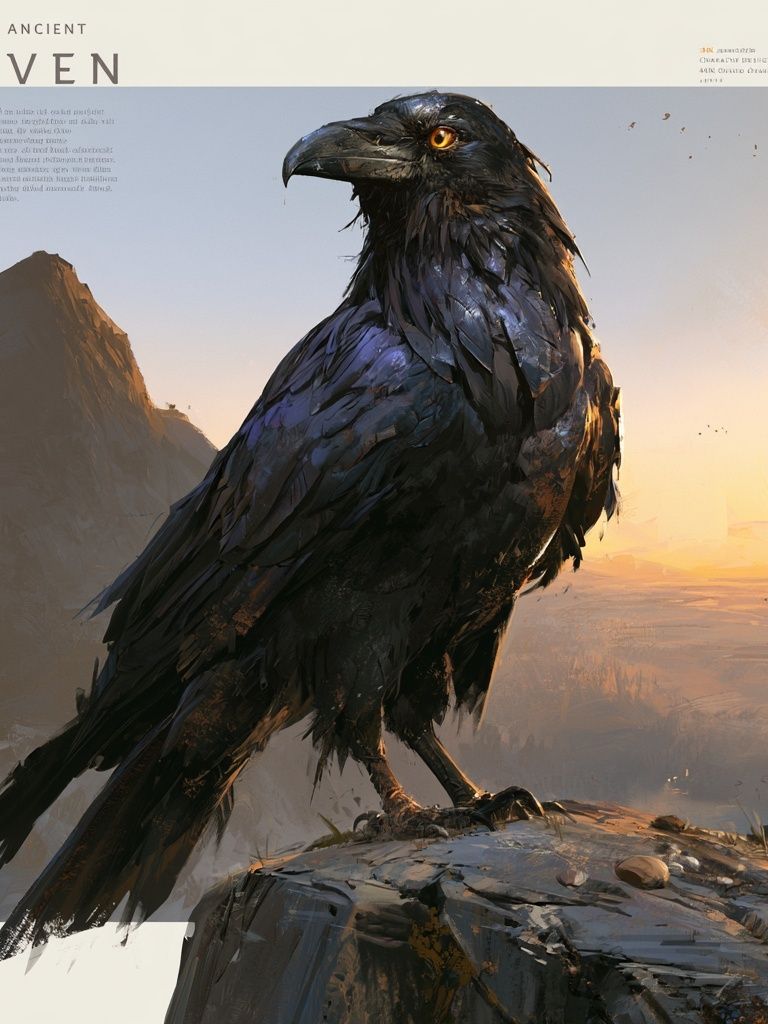 Wise Ancient Raven Illustration Poster. poster detail