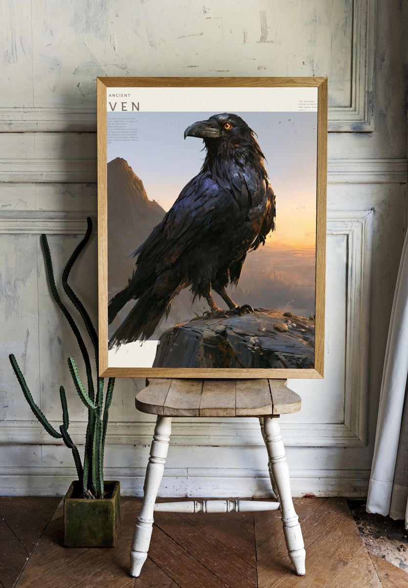 Wise Ancient Raven Illustration Poster. — room view 1