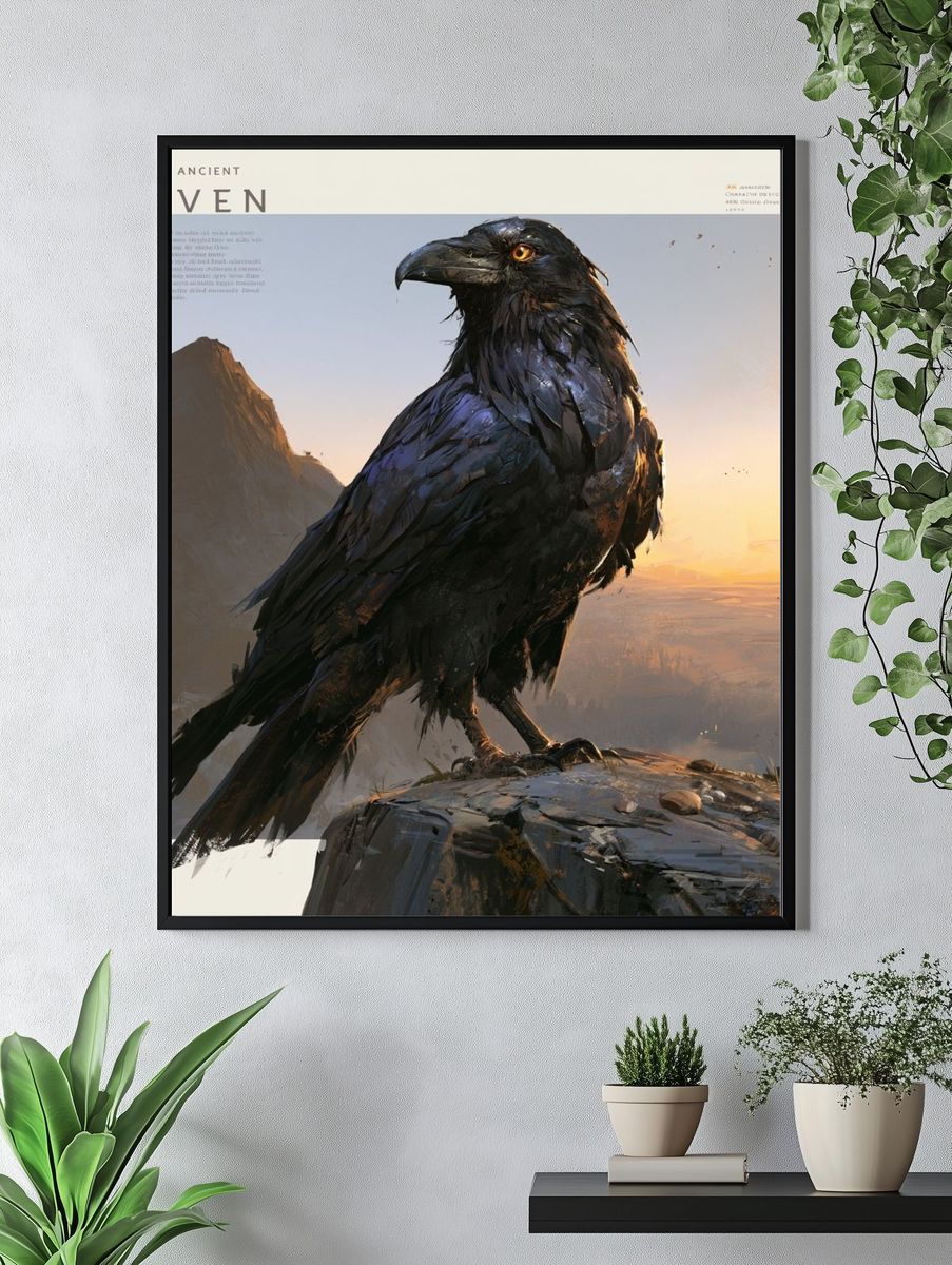 Wise Ancient Raven Illustration Poster. — room view 4