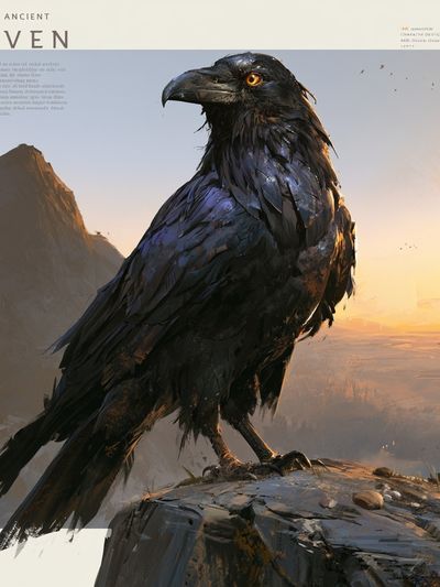 Wise Ancient Raven Illustration Poster. poster