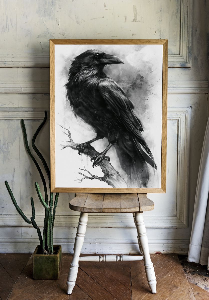 Raven Ink Wash Poster. — room view 1