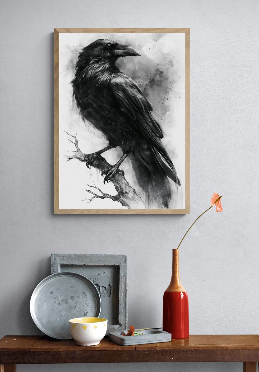 Raven Ink Wash Poster. — room view 3