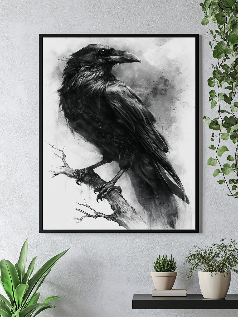 Raven Ink Wash Poster. — room view 4