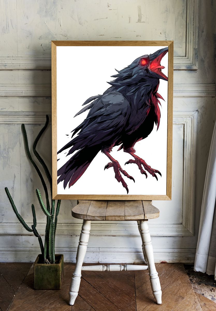 Crimson Raven Digital Art Print room preview