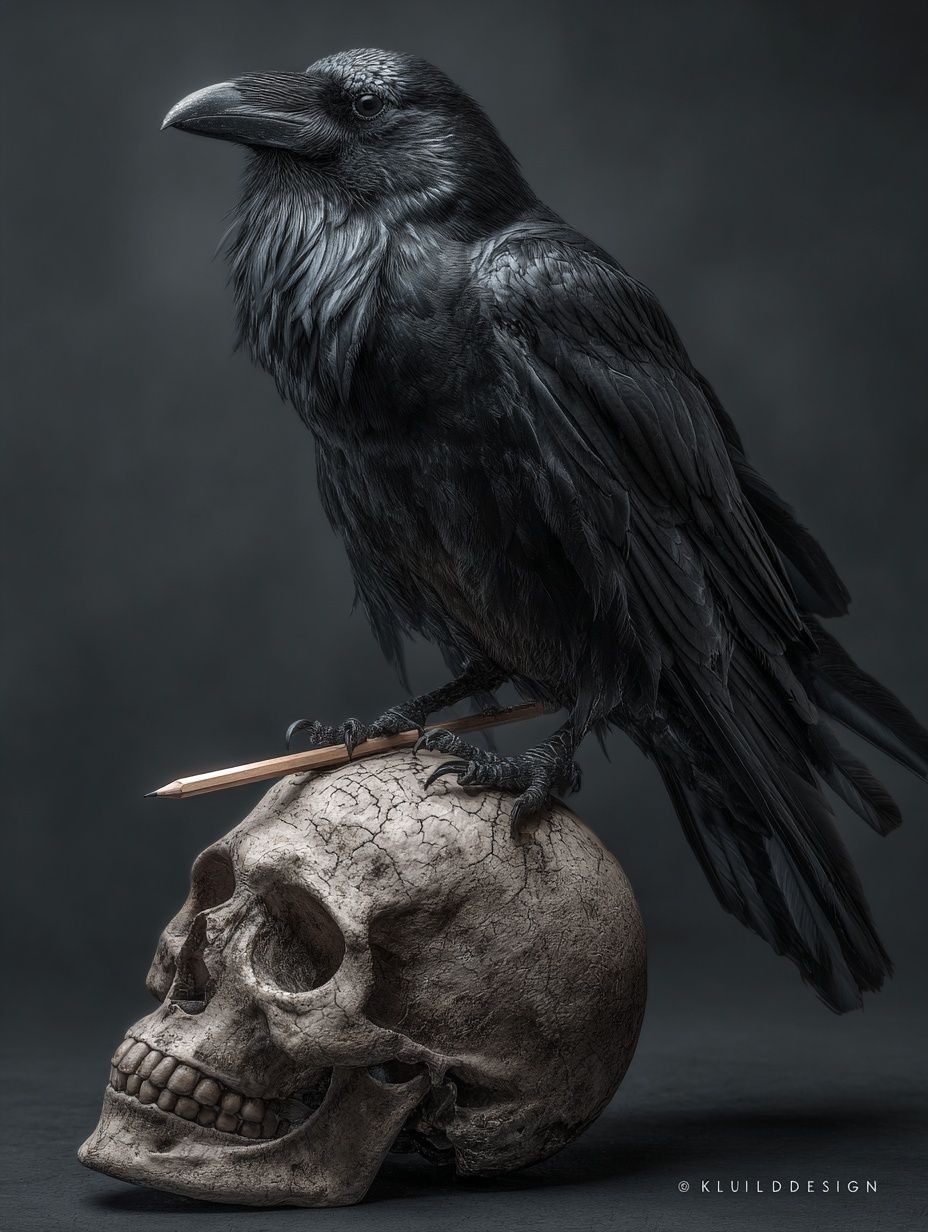 Raven on Skull Dark Illustration Poster. poster detail