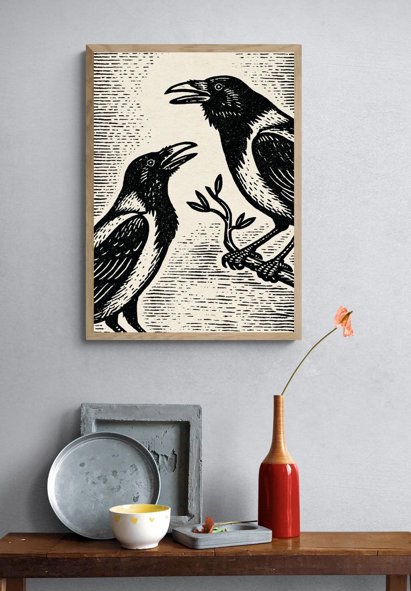 Raven Pair Ink Print. — room view 3