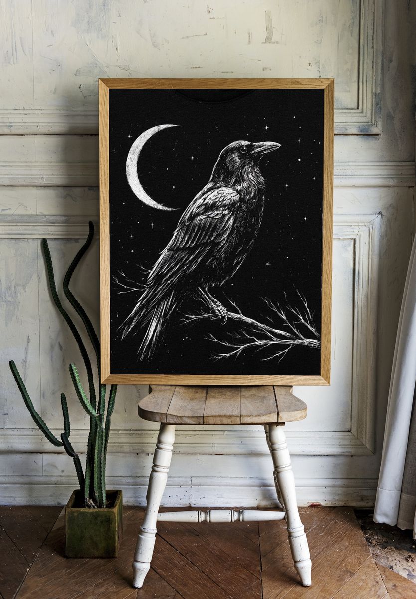 Raven Moonlit Night Print. room preview