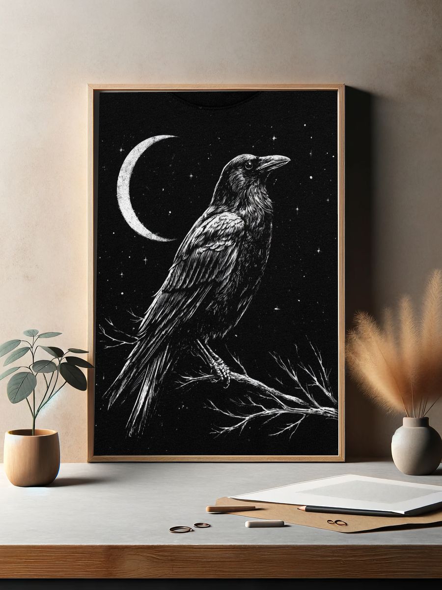 Raven Moonlit Night Print. — room view 2