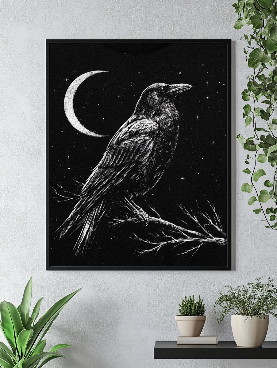 Raven Moonlit Night Print. — room view 4