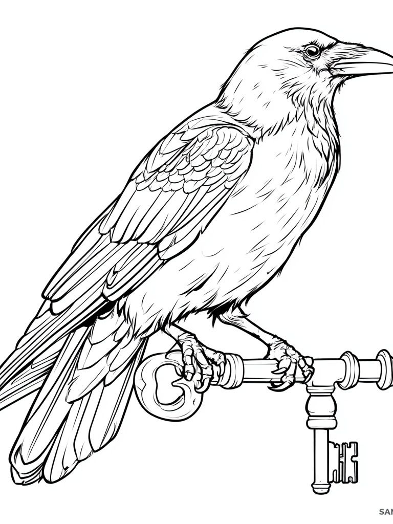 Raven on Key Illustration Print. poster — illustration art