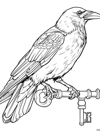 Raven on Key Illustration Print. poster