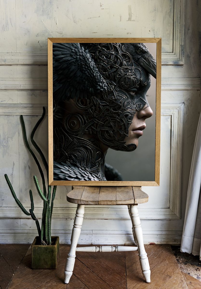Raven Mask Portrait Print. room preview