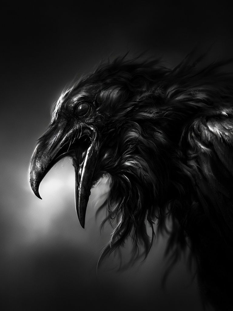 Raven Portrait Black-White Print. poster — animals art