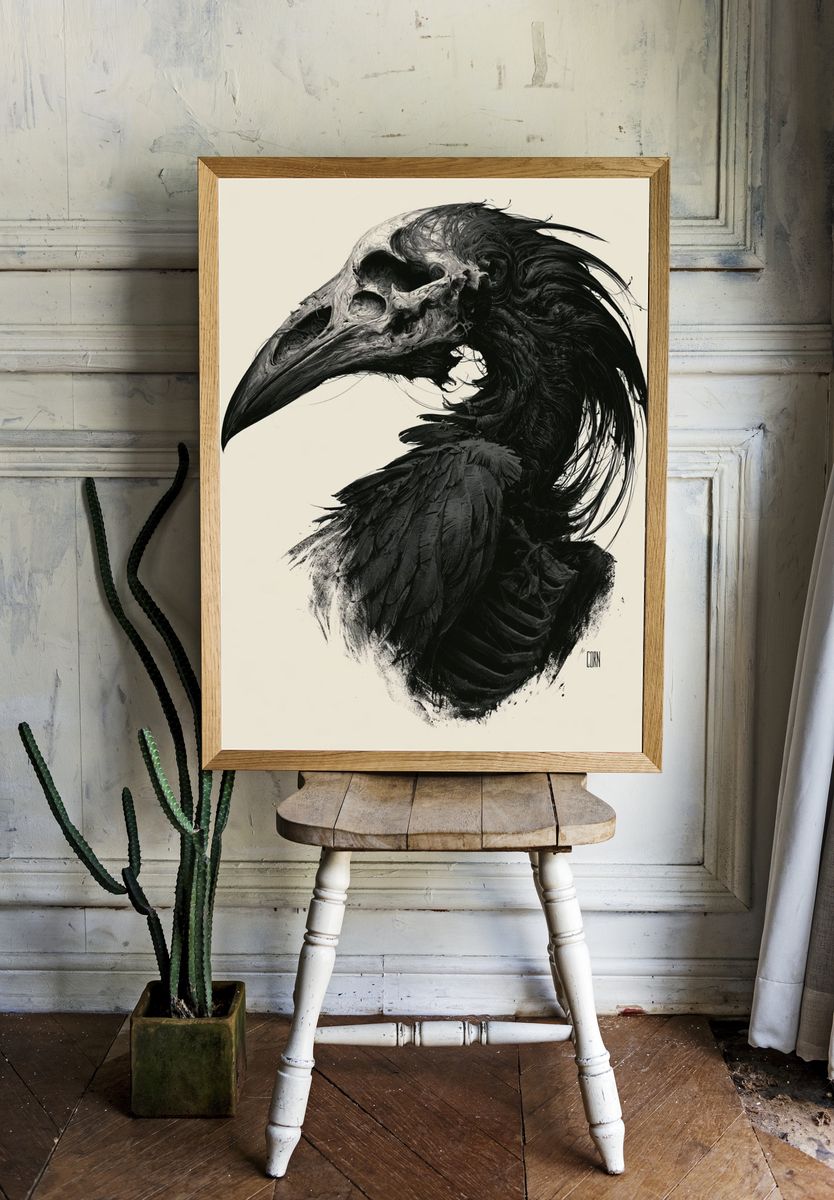 Raven Skull Ink Poster. — room view 1