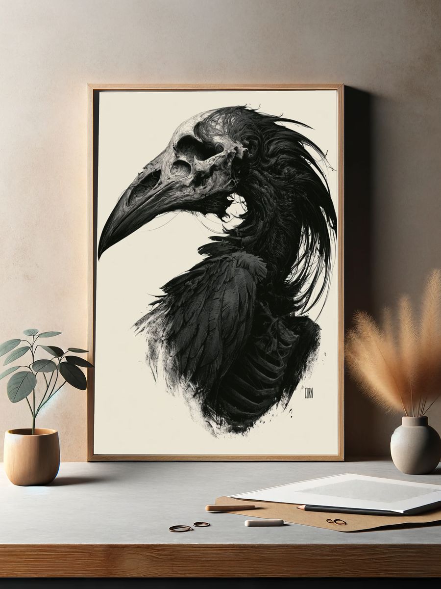 Raven Skull Ink Poster. — room view 2