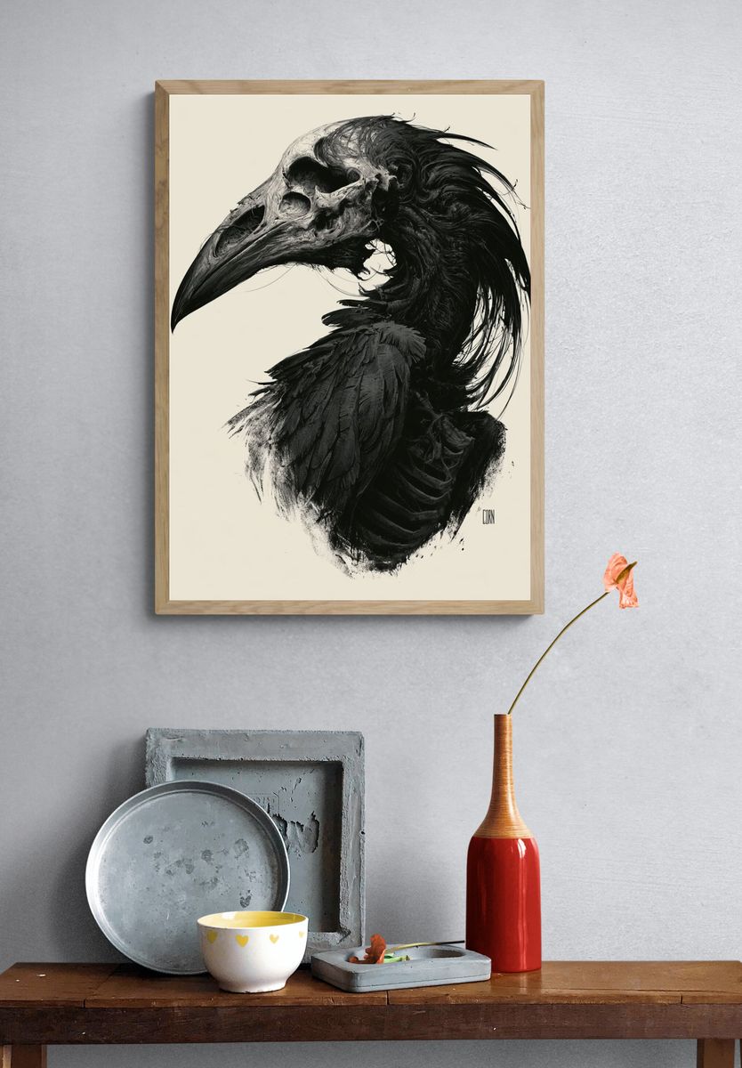 Raven Skull Ink Poster. — room view 3