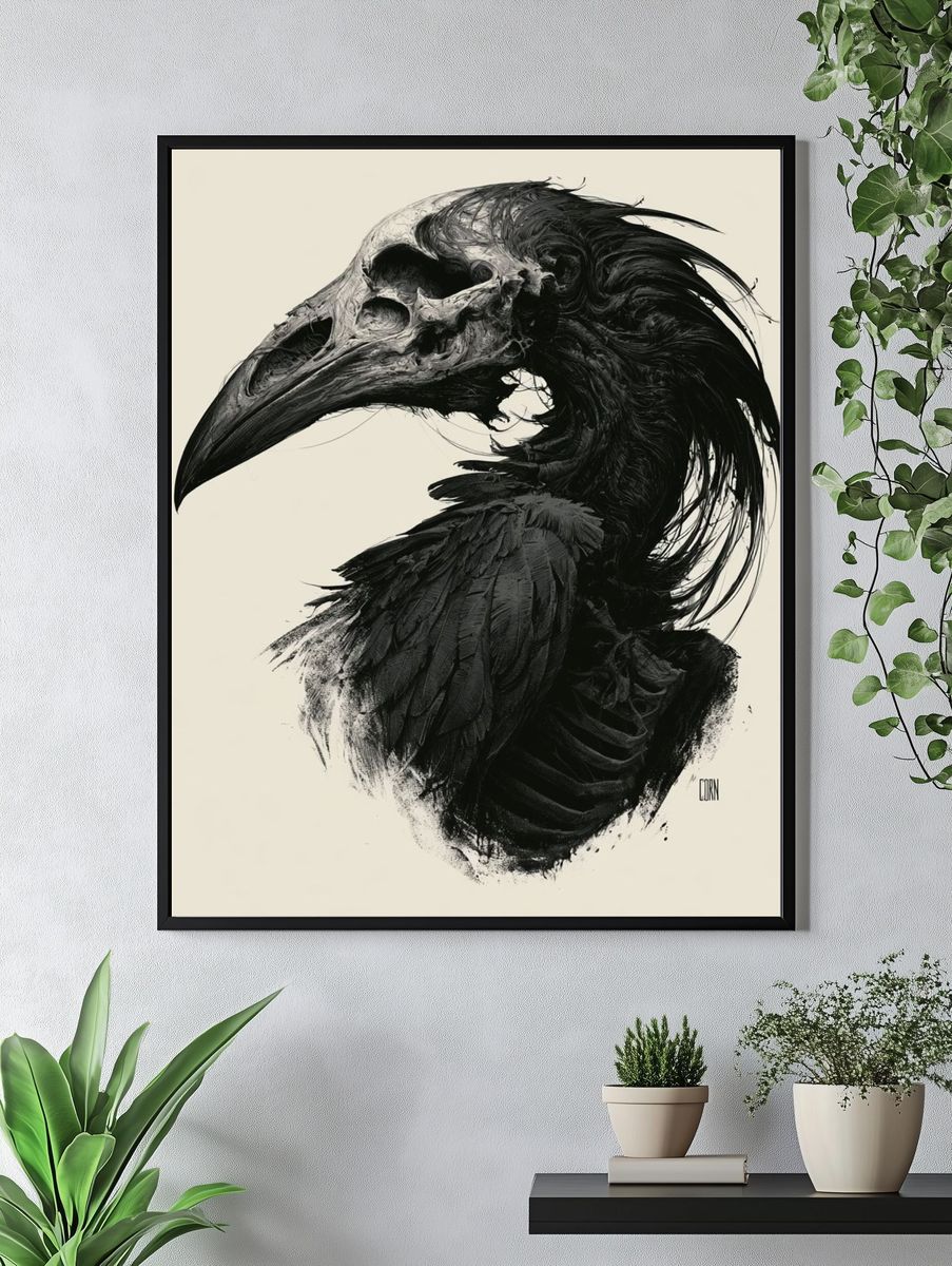 Raven Skull Ink Poster. — room view 4