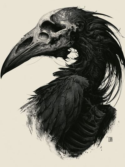 Raven Skull Ink Poster.