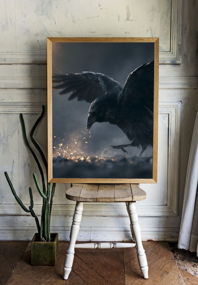 Raven in Flight Photography Poster. — room view 1