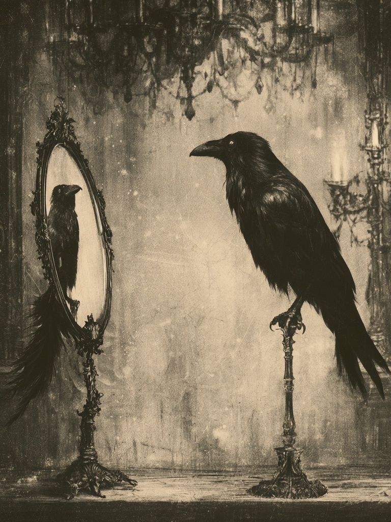 Raven Mirror — Gothic Fine-Art Print. poster — fine-art art