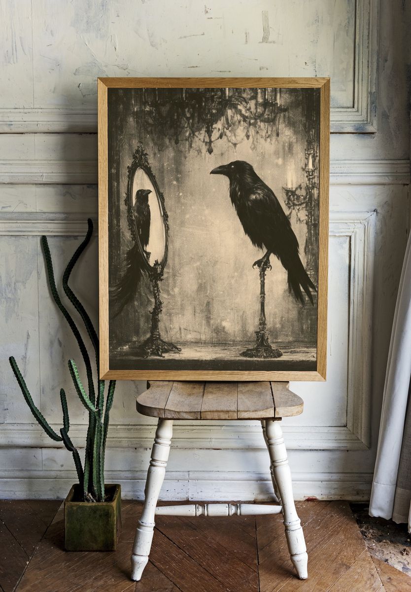 Raven Mirror — Gothic Fine-Art Print. — room view 1