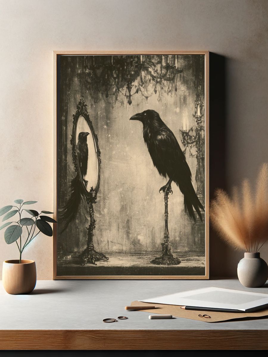 Raven Mirror — Gothic Fine-Art Print. — room view 2