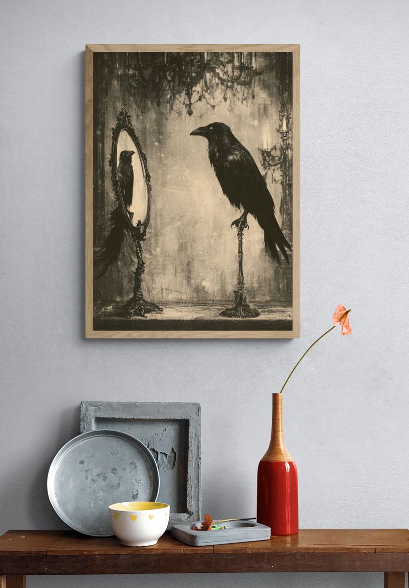 Raven Mirror — Gothic Fine-Art Print. — room view 3