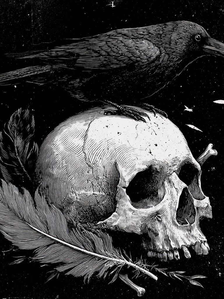 Raven and Skull — Gothic Art Print. poster detail