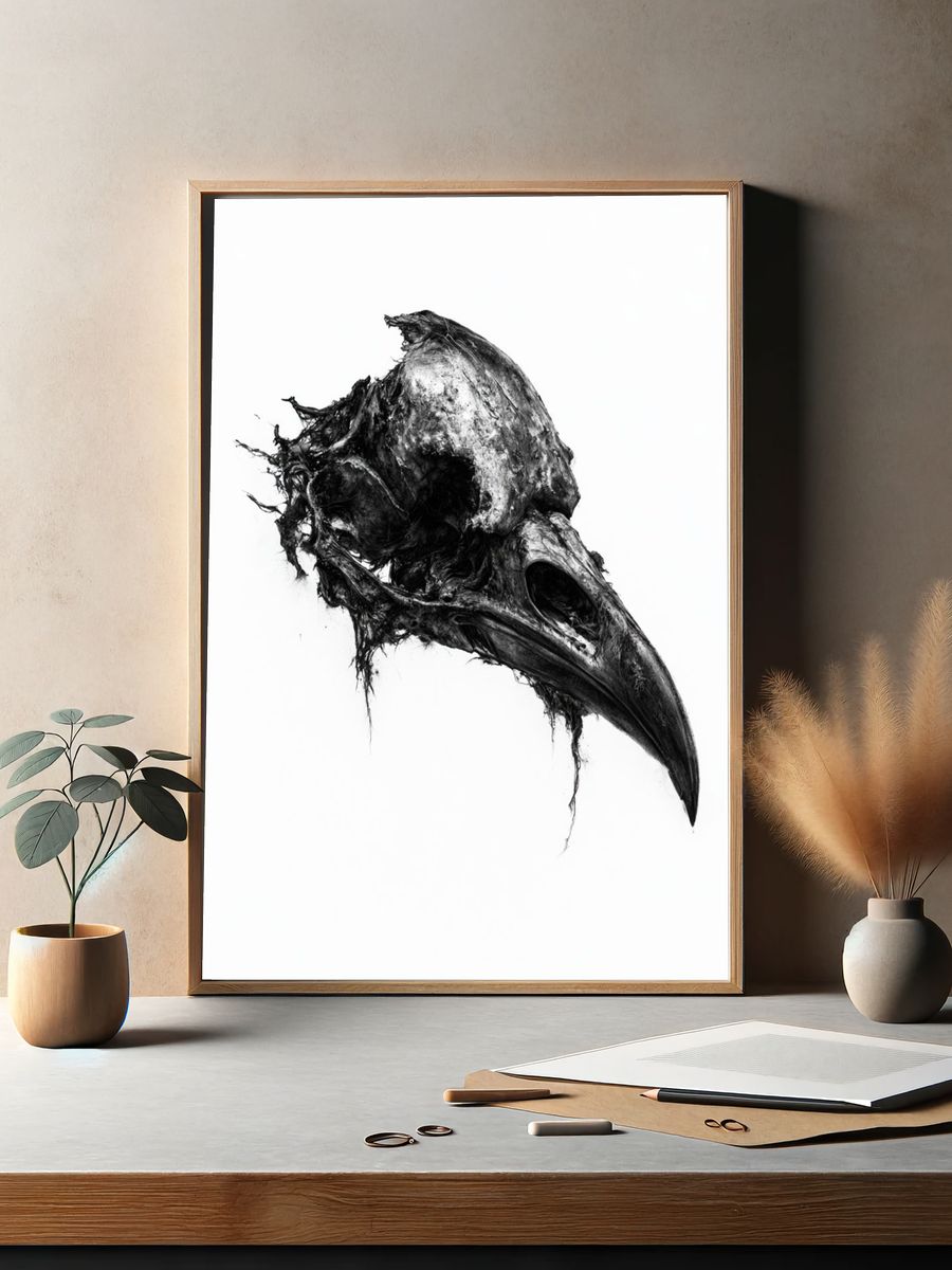 Raven Skull Black-White Print. — room view 2
