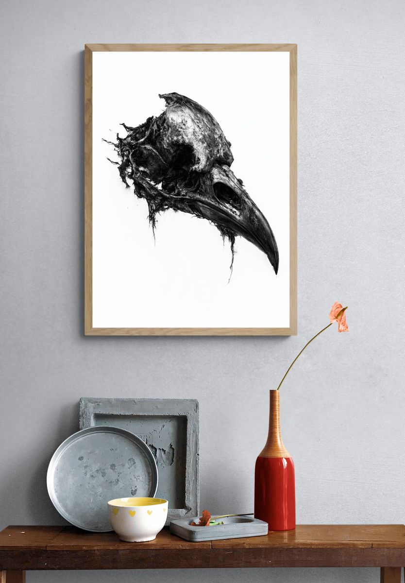 Raven Skull Black-White Print. — room view 3