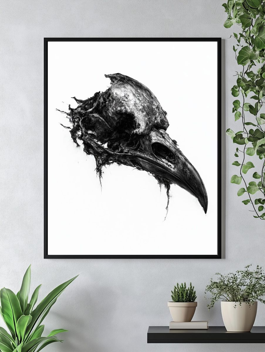 Raven Skull Black-White Print. — room view 4