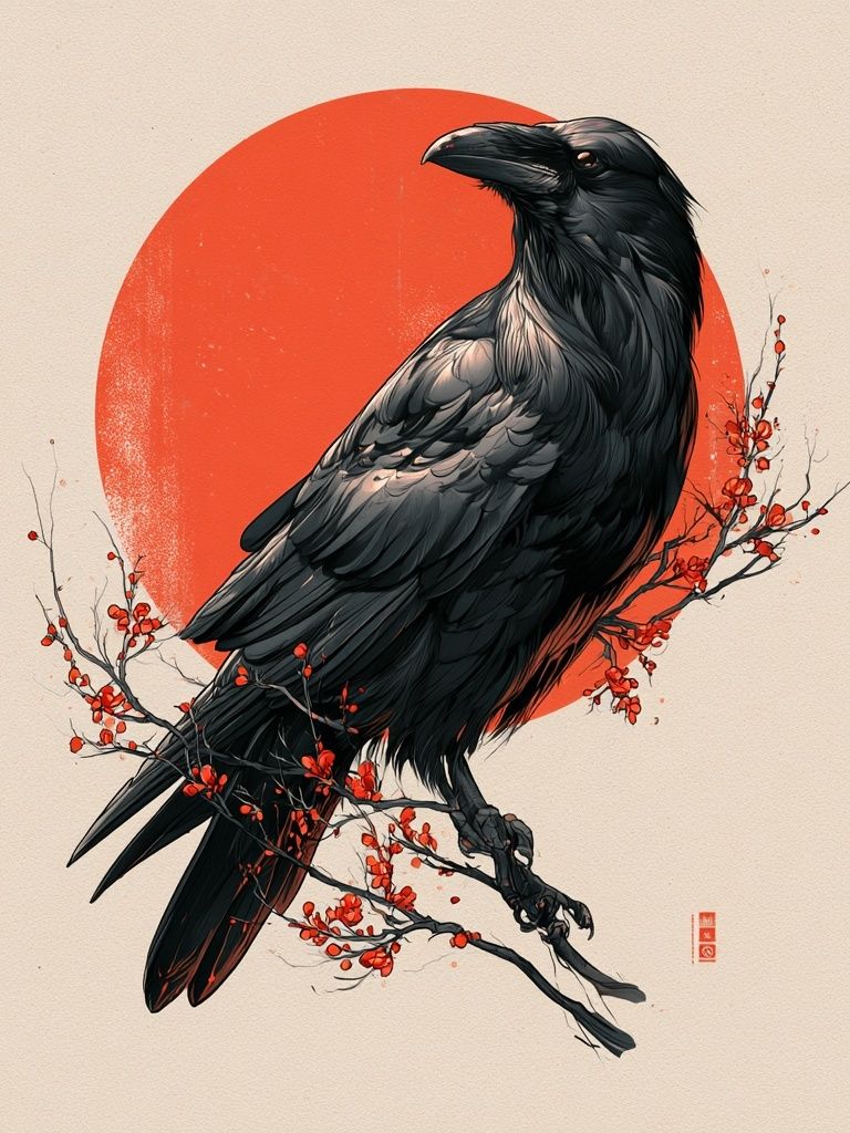 Raven on Red Sun Poster. poster detail